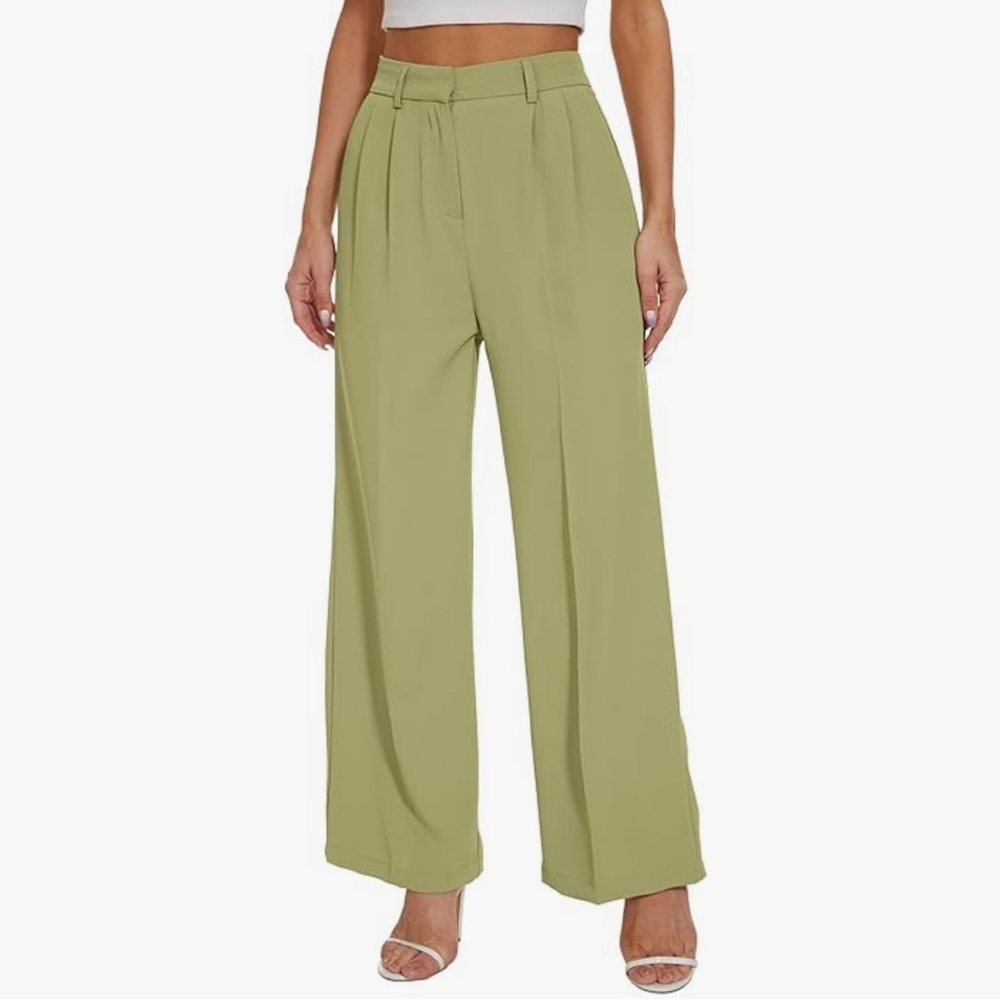 Women’s Wide Leg High Waisted Elastic Back Pleated Dress Pants